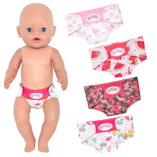 4 Pcs Baby Doll Nappies for 14-18 /36cm Inch Dolls Sweet Reusable Baby Doll Clothes with 4 Different Patterns and Styles Doll Nappies Baby Doll Accessories Set for Kids Gifts Pretend Play Game