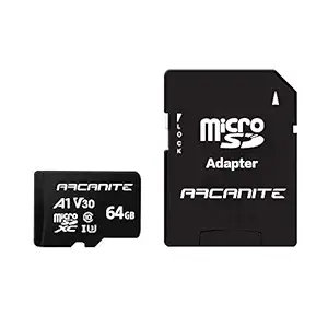 ARCANITE 64GB microSDXC Memory Card with Adapter - UHS-I U3, A1, V30, 4K, C10, Micro SD - AKV30A164