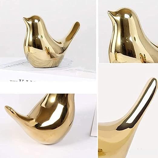 Veemok 2 Pcs Golden Ceramic Birds Figurines | Small Decorative Bird Statues for Home Decor | Shelf, Desk, Living Room, Bedroom & Office Ornaments | Garden Ornament & Office Décor | Bird Statues 4
