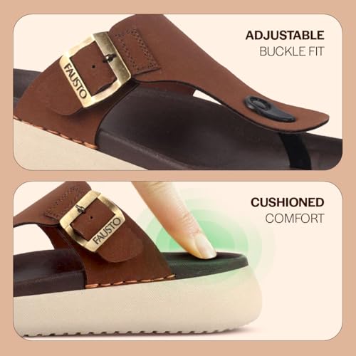 Image of FAUSTO Men Buckle Adjustable T-Strap Side Stitched Summer Waterproof Slip On Sandals|Comfort Featherlite Insole|Thong Slipper for Monsoon Rainy Season