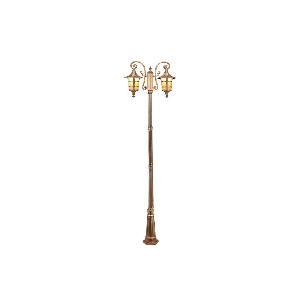 GTHTUHFD Lamp Post Lights, High Pole Street Glass Lantern European Vintage Double Head E27 Brass Metal Aluminum Light Ip54 Waterproof Outdoor Garden Pillar Path Landscape Lawn Illumina,Height 2.9m