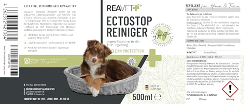 ReaVET EctoStop Reiniger - Umgebungsspray Ungeziefer Spray 500ml I Insektenspray zur effektiven Abwehr - bei akutem Befall gegen Mücken, Insekten, Milben, Läuse I für Hunde & Katzen
