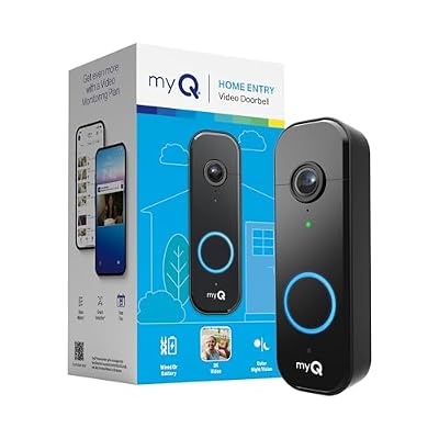 Chamberlain myQ Video Doorbell | 2K Camera, Battery/Wired, Color Night Vision, Live with 2-Way Talk, Motion Detection & Real-Time Alerts, 150 Deg Wide View, Black