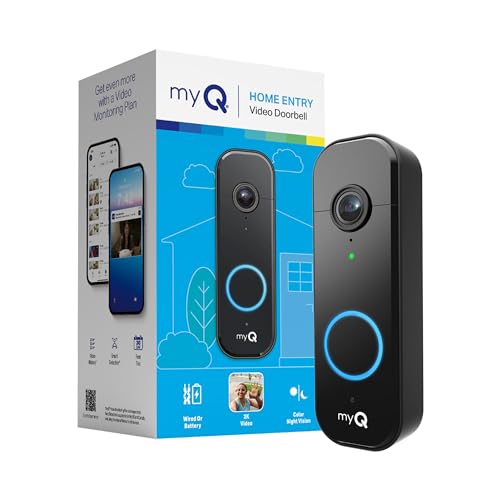 Chamberlain myQ Video Doorbell | 2K Camera, Battery/Wired, Color Night Vision, Live with 2-Way Talk, Motion Detection & Real-Time Alerts, 150 Deg Wide View, Black by CHAMBERLAIN - Used condition - US$37.66