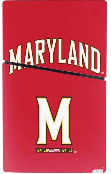 Skinit Decal Gaming Skin Compatible with PS5 Slim Digital Edition Console - Officially Licensed University of Maryland Collegiate Text Red Design