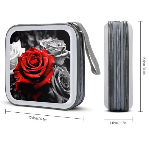 Étui de rangement CD/DVD 40 compartiments au design moderne de roses noires blanches et rouges