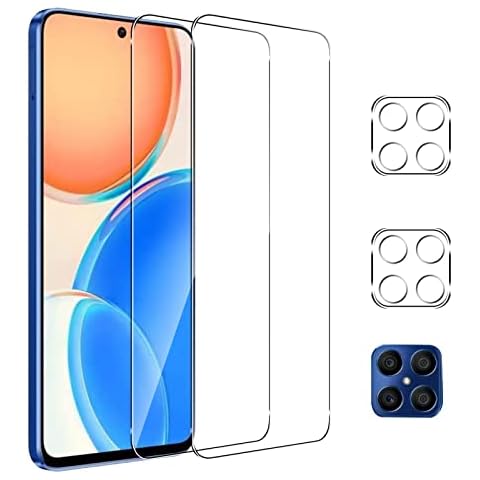 Pkila for HONOR X8 Screen Protector, 2 Pack 6.7 Inch Tempered Glass Protective Film + 2 Pack for Honor X8 Camera Lens Protector 9H Hardness Armored Film Anti-scratch Anti-fingerprint HD Bubble-free Cover