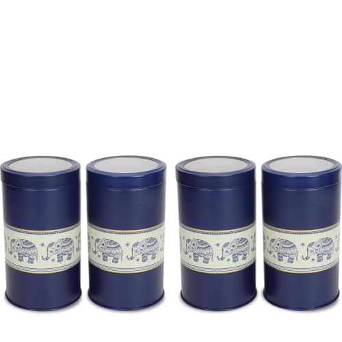 Image of Mandala Collection Airtight Kitchen Container Set| 1400ml- Set of 4| Food Grade Metal Jars for Rice, Atta, Besan & Flour Storage| Vacuum Lid, Rust Resistant| Blue Elephant Canisters