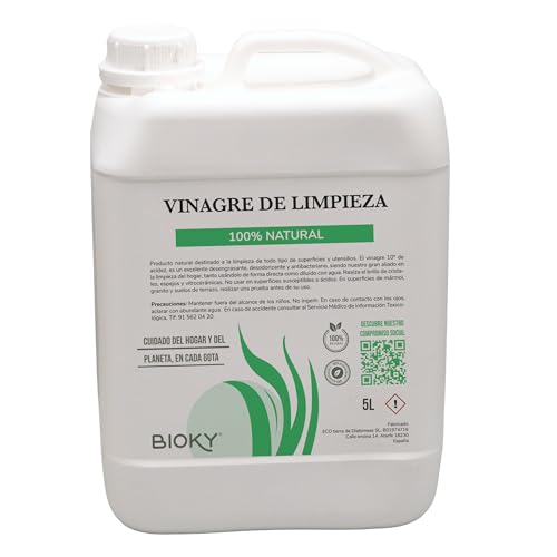 Vinagre Blanco de Limpieza 5L – Concentrado 10º - Puro y Natural para Limpieza del Hogar –Multiusos Limpieza Ecológica: Desengrasante, Antical y Abrillantador – Elimina Malos Olores en Ropa (5 Litros)
