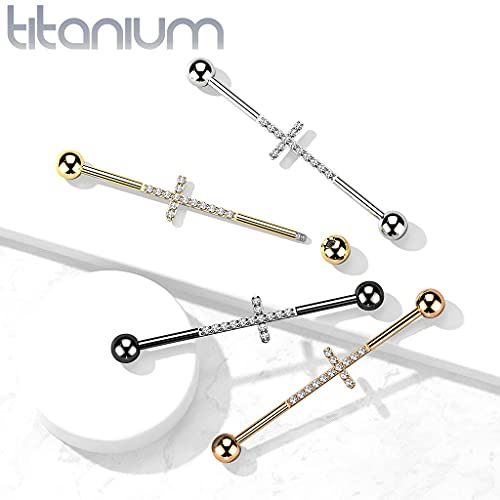 Dynamique Implant Grade Titanium Industrial Barbell With Cross Cnc Set Lined Cz (Sold Per Piece) #TOP5