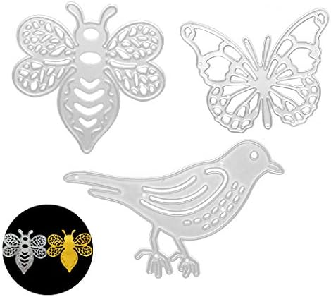 3Pcs Animal Dies Cut Cutting Die, Creatiee Bee Honeybee Metal Embossing Stencils Butterfly Stencil Template Mould Bird DIY Craft Scrapbooking for DIY Embossing Photo Album Decorative DIY Paper Cards