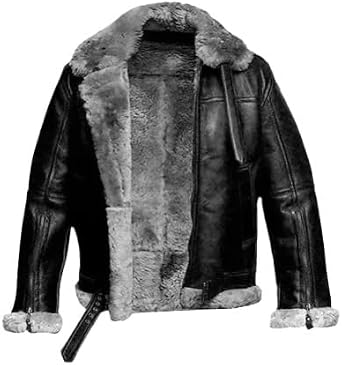 Mens B3 Bomber Leather Jacket RAF Aviator Flying Leather Shearling Coat Jacket/Mens Black Jacket Coat