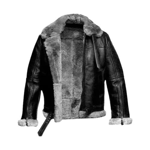 Men's B3 Bomber Leather Jacket RAF Aviator Flying Leather Shearling Coat Jacket/Men's Black Jacket Coat (US, Alpha, XX-Large, Regular, Regular, Black)