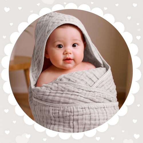 Image of Peryiter 4 Pcs Muslin Hooded Baby Towels, 32 inchx 32 inch Cotton Newborn Bath Towel Muslin Infant Baby Blankets Absorbent Unisex Newborn Registry Gift Essentials for Girls Boys (Boho Colors)