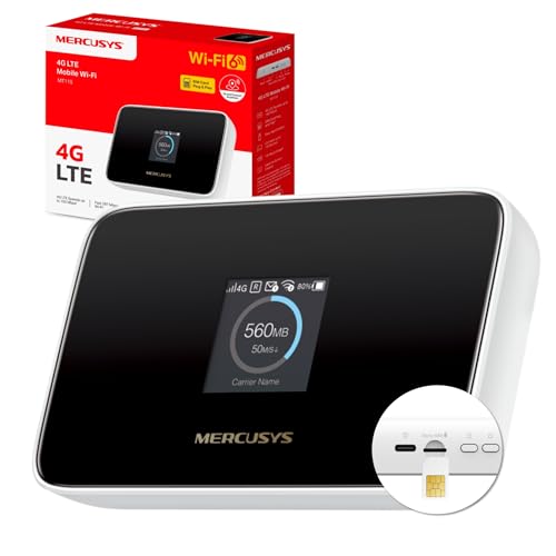 Mercusys MT115 Mobiler WLAN Router, tragbares WLAN für unterwegs mit SIM-Karte ohne Vertragsbindung, 4G LTE 150 Mbps, Wi-Fi 6 AX300, bis zu 10 Geräte, 2400 mAh Akku, bis zu 10 Stunden Laufzeit