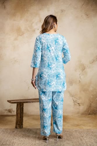 Image of Women's Pure Cotton Printed Night Suit,Top and Relaxed Pajama Set, Stylish Sleepwear