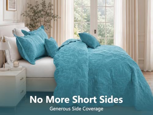 Image of HZ & HY Oversized King Bedspreads 128x120, Stitched Paisley, Blue
