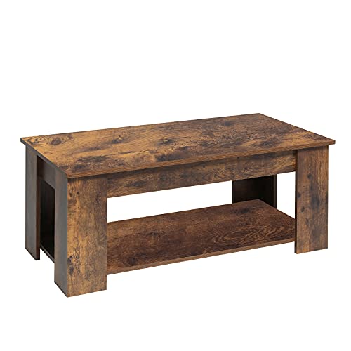 Weenfon Retro Coffee Table, Lift Top Coffee Table With Hidden Storage Compartment & Lower Shelf, Modern Coffee Table With Wooden Lift Tabletop, Rising Dining Table For Living Room, Rustic Brown #TOP7