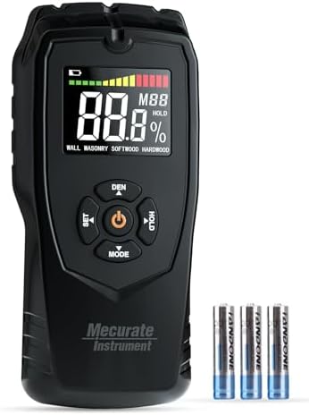 Pinless Moisture Meter, Moisture Detector for Walls, Caravan, Wood and Building Material, 4 Mode 9 Density Settings, Non-Destructive Moisture Detector with Backlit LCD and Alerts