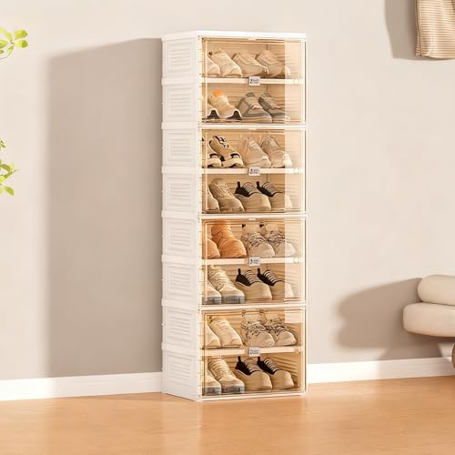 ROFBIHG シューズラック シューズキャビネット 折りたたみ 靴箱 靴収納 折り畳み 収納ボックス ラック マグネット引き戸付き 目隠し 通気 防塵 省スペース 透明 薄型 PP材質 大容量 狭い玄関 リビング 廊下(1列8段 - 16足)