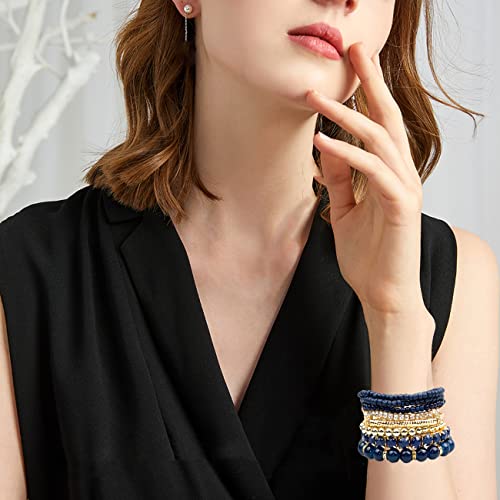 Srobenz 48 Pcs Bohemian Stackable Bead Bracelets For Women Multicolor Stretch Beaded Bracelets Layered Bead Adjustable Bracelet Pink Black Blue Turquoise Stretch Bracelets Jewelry #TOP1