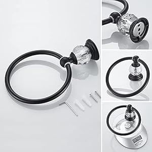 WOLIBEER Crystal Bathroom Hardware Black 24 Inch Towel Bar Set Toilet Paper Holder Towel Ring Coat Hooks Bathroom Accessories 4 Pieces Wall Mounted