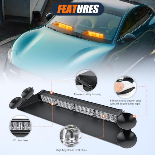 Image of Nilight 32LED Amber Dash Strobe Light w /Controller Windshield Mount | User-Friendly Panel 2-in-1 Deck Split Flashing Lights for Truck Construction Pickup Interior Front /Rear Mount 36 Modes