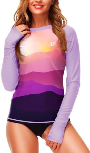 Deerose Womens Gradient Rash Guard UPF 50+ Swim Shirts Surfing Top with Thumb Hole
