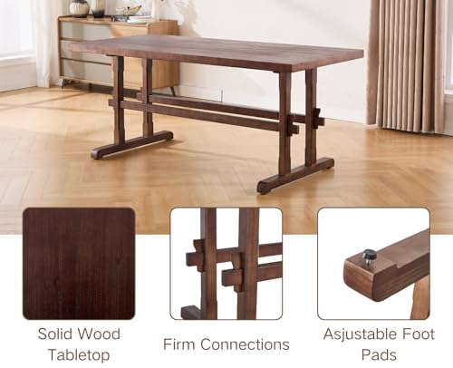 Image of HNY Walnut Wood Rectangular Dining Table for 4-6 People, Modern Farmhouse Kitchen Table, 70 Inch Large Dinner Table Center Table for Dining Room /Living Room