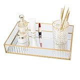 💙 Schminktisch Tablett: Transparentes Design mit goldenem Dekor-Tablett, goldfarbenem Spiegeltablett, Schmuckhalter, hilft Ihnen, Unordnung auf der Arbeitsfläche zu reduzieren, macht die Organisation auf einen Blick übersichtlich und ermöglicht es Ihnen, alle Schmuckstücke, Ringe, Ohrringe, Halsketten, Schmuckstücke in Reichweite zu haben.