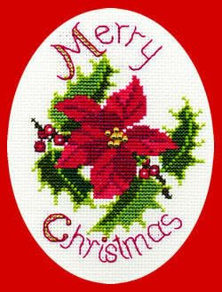 Derwentwater Designs Poinsettia & Holly Cross Stitch Christmas Card Kit