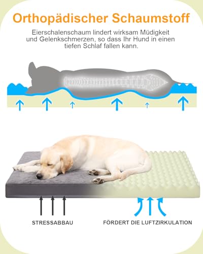 KSIIA Hundebett Orthopädisch Grosse Hunde, Hundekissen Waschbar 91x68cm, Hundebetten mit Abnehmbarer Deckel, Hundematte Doppelseitig Wendbare, Dunkelgrau