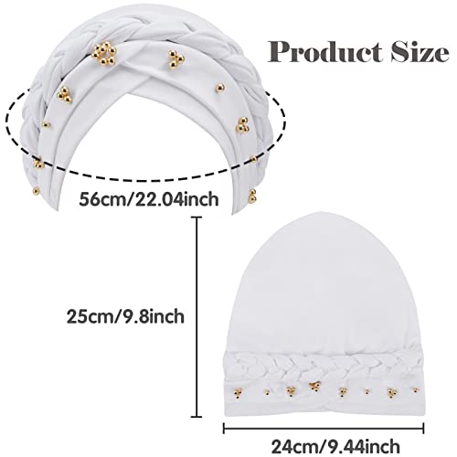 4 Pack Women Turban Cap,Beaded Headscarf Beanie,African Braid Turban Cap For Women,Twisted Beaded Braid Wrap Hat Braid Turban (Black+White+Grey+Red) #TOP1