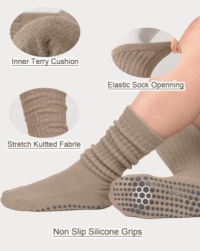 Slouch Grip Pilates Socks for Women,Grippy Socks for Yoga Barre Workout Hospital Long Scrunch Slipper Socks2