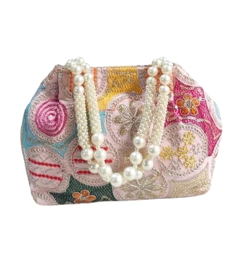Handbag Multi-Color Embroidered Bag for Women Stylish Parties wedding Clutch with Luxury Pearl Chain Strap purse-image-30