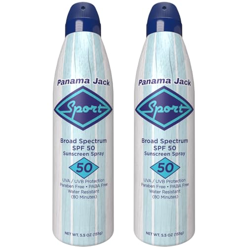 Panama Jack Sport Sunscreen Spray - SPF 50, Broad Spectrum UVA/UVB Protection, PABA, Paraben, Gluten & Cruelty Free, Water Resistant (80 Minutes), 5.5 OZ (Pack of 2)