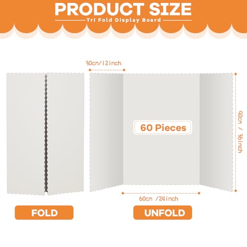 Image of Ctosree 60 Pcs 48 x 36 Inch Tri Fold Poster Board Bulk for Display,White | Science Fair Project,Classroom Display Paperboard, Single Wall Build, Lightweight Presentation Board,3 Panels