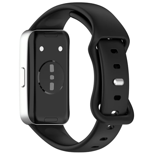 Bracelet Huawei Band 9 et 8 en silicone noir réglable avec boucle papillon