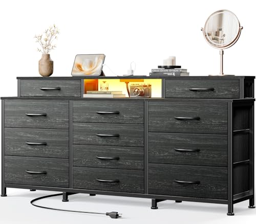 Furnulem Black Dresser, 55" Dresser for Bedroom with LED Lights