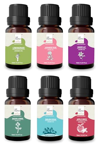 AIR-ROMA Aroma Diffuser Oil Combo of 6 (Lemon Grass, Japanese Ros...