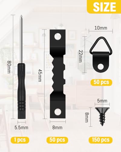 Caianwin 251 Stück Bilderhaken Set mit Schraubendreher, Zackenaufhänger für Bildaufhänger und Wandbefestigung in Haus, Büro (Schwarz)