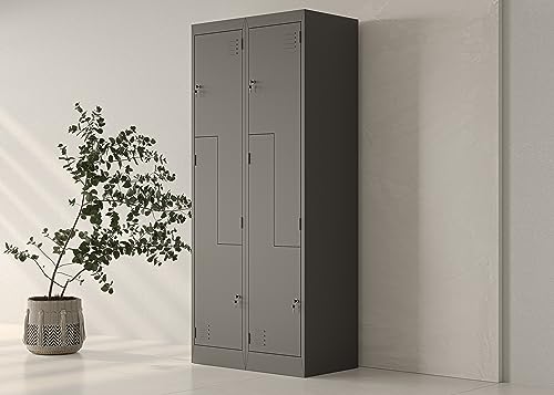 Domator Umkleideschrank Z02 Spind mit 4 Abteilen Kleiderspind Metallschrank Flügeltür Lüftungsschlitzen Pulverbeschichtung 185 cm x 80 cm x 45 cm (Anthrazit)