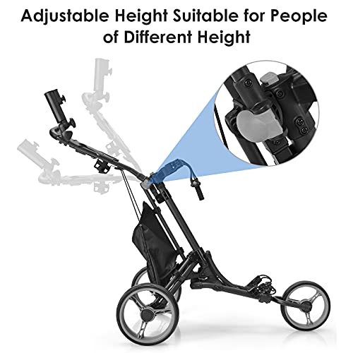 Gymax Golf Push Cart, 3 Wheels Aluminum Folding Height Adjustable Golf Push Trolley With Umbrella Holder & Waterproof Bag, Portable Lightweight Quick Open Fold Golf Cart (Gray) #TOP1