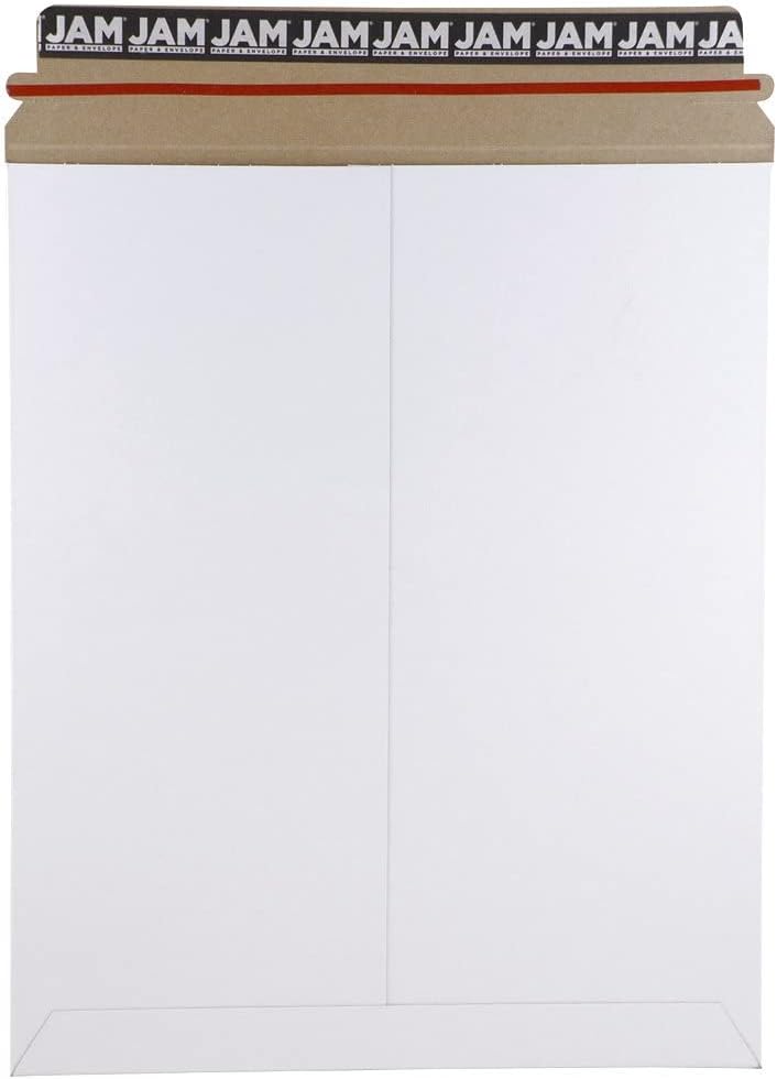 JAM PAPER Stay-Flat Photo Mailer Envelopes with Peel & Seal Closure - 11 x 13 1/2 - White - 6 Rigid Mailers/Pack