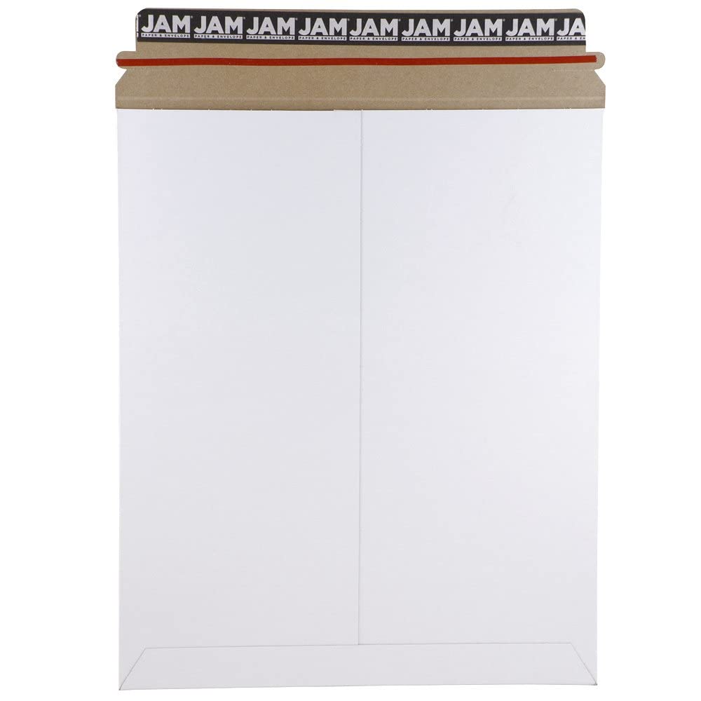 JAM PAPER Stay-Flat Photo Mailer Envelopes with Peel & Seal Closure - 11 x 13 1/2 - White - 6 Rigid Mailers/Pack