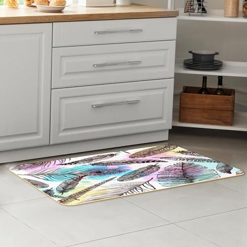 Tapetes de cocina VAPOKF con patrón de plumas juego de 2 alfombrillas lavables 7