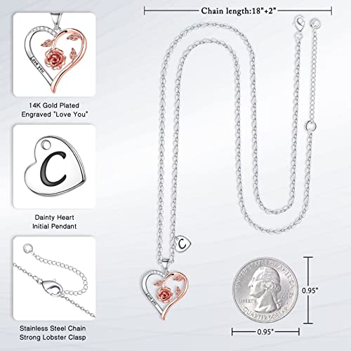 Storup Rose Heart Necklaces Gifts For Women Wife, Initial C Necklaces Jewelry For Women Teen Girls Bridesmaid Gifts Mothers Day Birthday Gifts For Her Women Girlfriend #TOP4