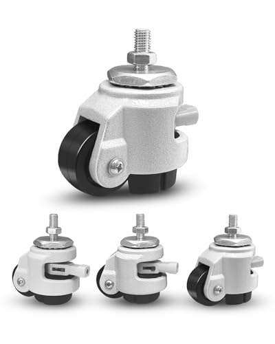 Trollastor Leveling Stem Casters, Casters Set of 4 Heavy Duty with Upgraded Ratchet Handle Design, 360 Degree Swivel Castor Wheels, Adjustable Casters with Feet for Workbench, Total Capacity 2200 Lbs