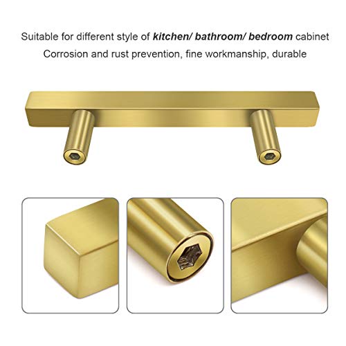 Sunriver 20 Pack Hollow Brushed Brass Golden Square Bar Cabinet Handles Pulls 10Pcs Gold Hardware Cabinets Pulls 5" And 10Pcs Stainless Steel 2" Cabinet Handles T Bar Pulls For Bathroom #TOP2