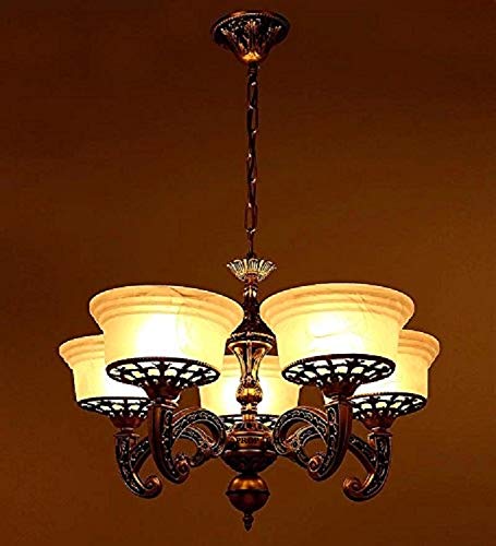 Prop It up SFL Portuguese Style Antique Golden Chandelier with 5 Lamp Shades, Gold